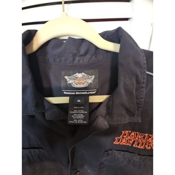 Harley Davidson Shirt Mens XL Black Flame Skull Mechanic Button Down Motorcycle - Picture 4 of 5